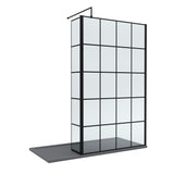 8mm Glass Walk In Wetroom Screen and Hinged Return Screen with Black Framed Design - Choice of Size