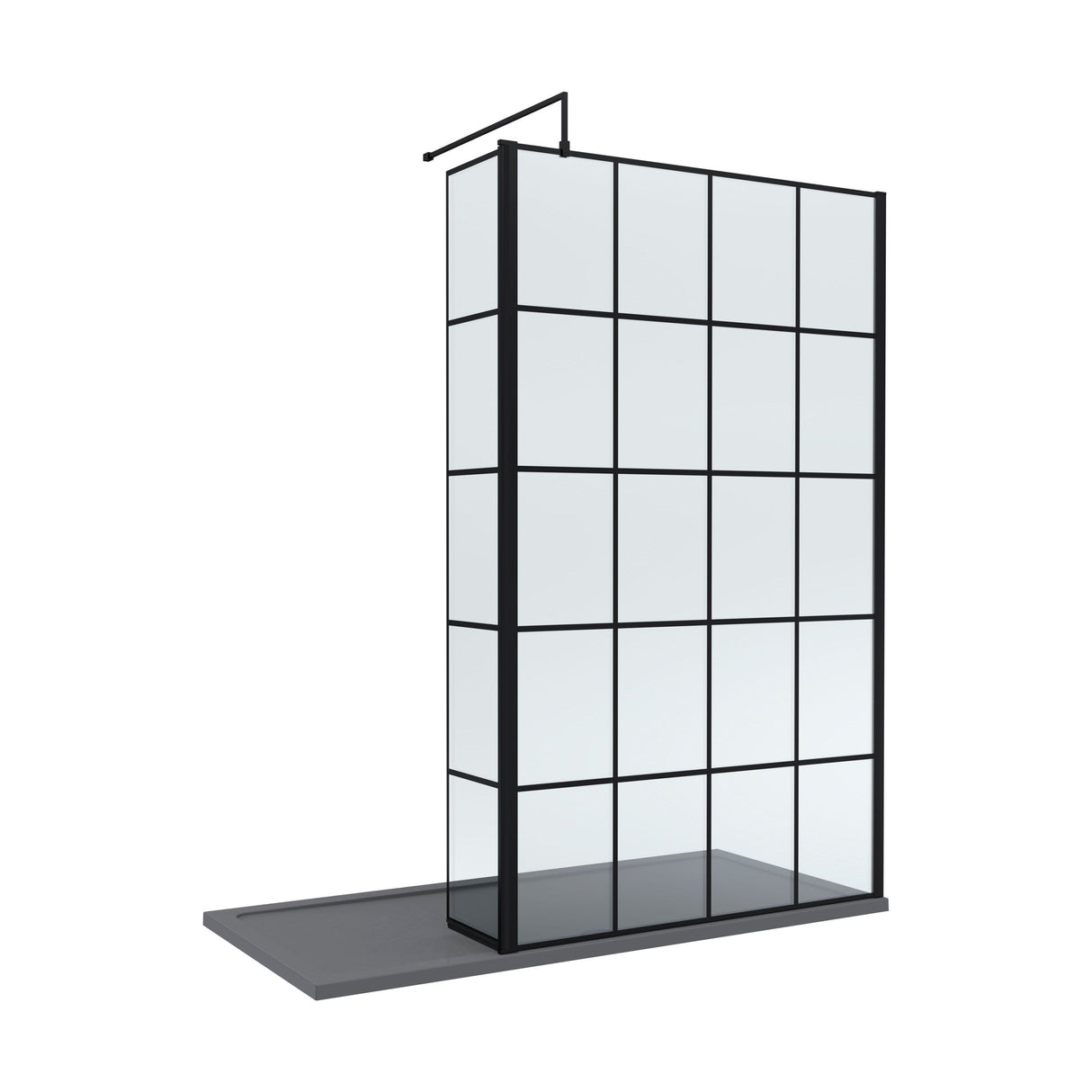 [BEZW164] Contemporary 8mm Glass Walk In Wetroom Screen and Hinged Return Screen with Black Framed Design - Choice of Size - Cutout