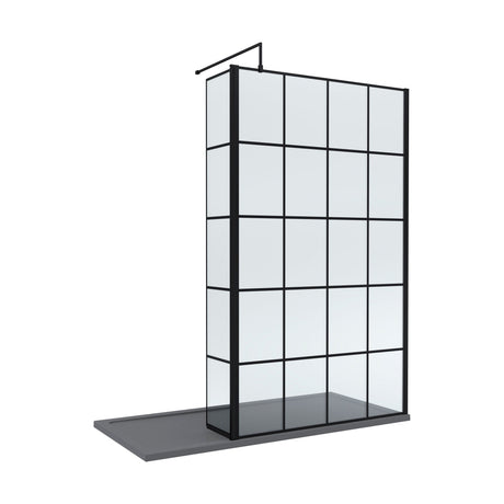 [BEZW164] Contemporary 8mm Glass Walk In Wetroom Screen and Hinged Return Screen with Black Framed Design - Choice of Size - Cutout