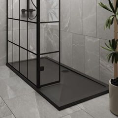 [BEZW164] Contemporary 8mm Glass Walk In Wetroom Screen and Hinged Return Screen with Black Framed Design - Choice of Size - Lifestyle 2