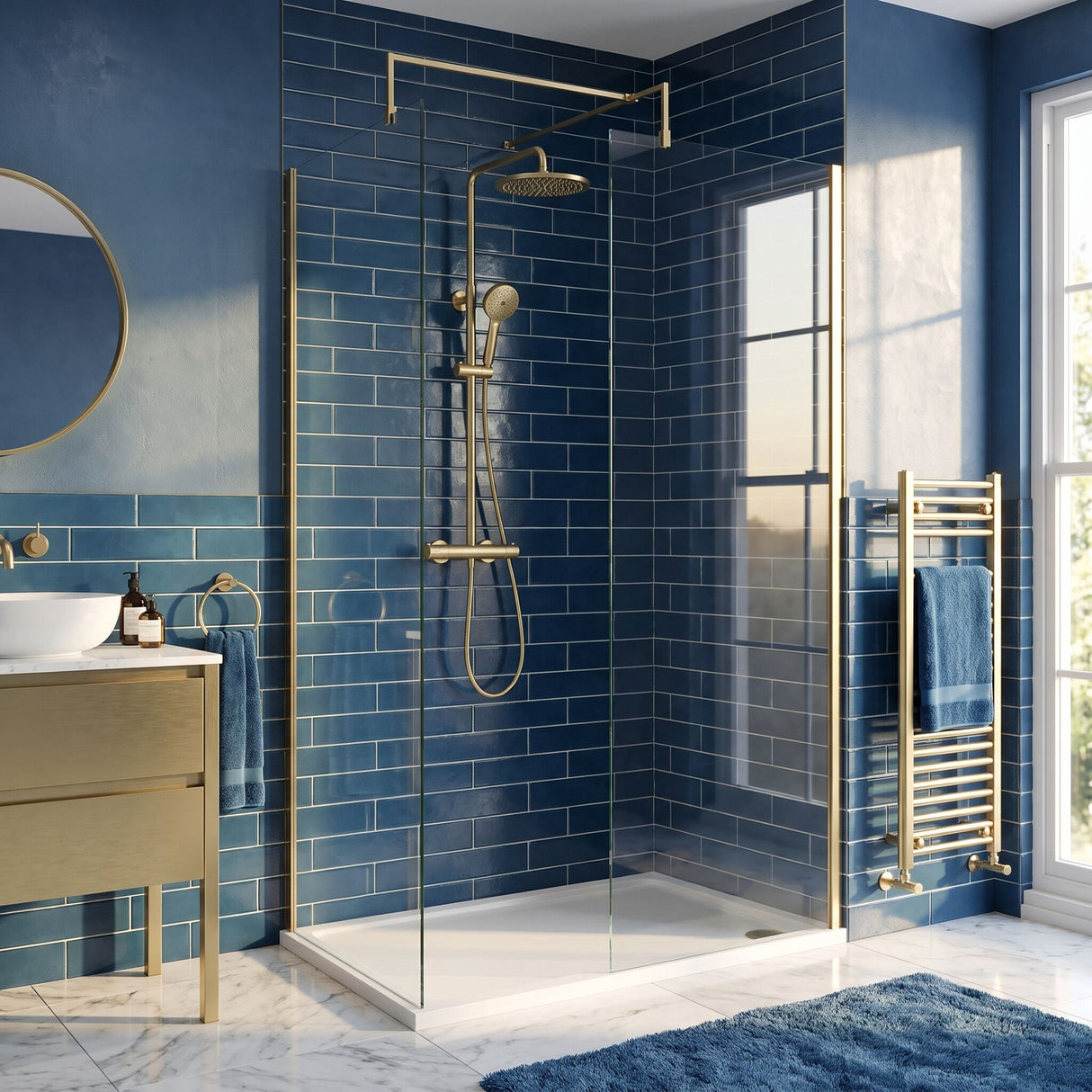 [BEZW185001BB] Contemporary Walk In Wetroom Shower Enclosure Bundle - Screens, Shower Tray and Waste, Choice of Size and Colour - Silo