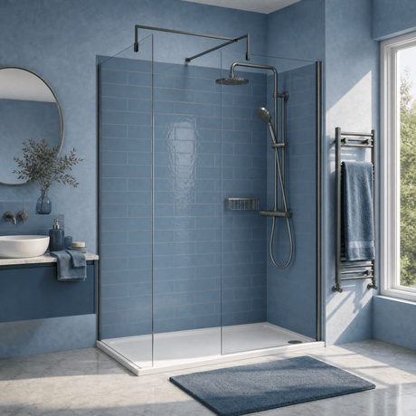 [BEZW185001GM] Contemporary Walk In Wetroom Shower Enclosure Bundle - Screens, Shower Tray and Waste, Choice of Size and Colour - Silo