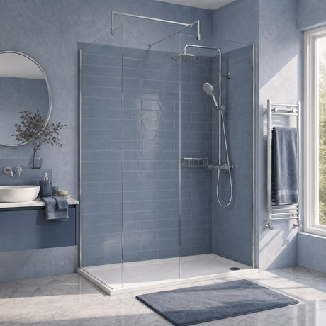 [BEZW185001MB] Contemporary Walk In Wetroom Shower Enclosure Bundle - Screens, Shower Tray and Waste, Choice of Size and Colour - Silo