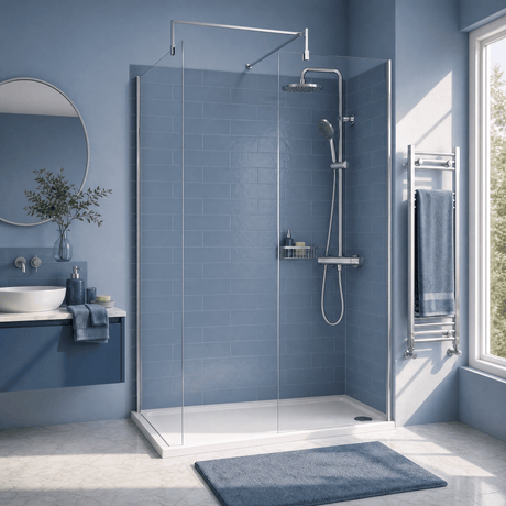 [BEZW185001] Contemporary Walk In Wetroom Shower Enclosure Bundle - Screens, Shower Tray and Waste, Choice of Size and Colour - Silo