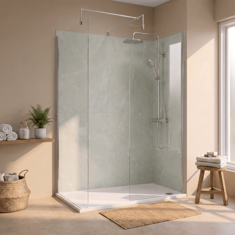 [BEZW185001] Contemporary Walk In Wetroom Shower Enclosure Bundle - Screens, Shower Tray and Waste, Choice of Size and Colour - Silo