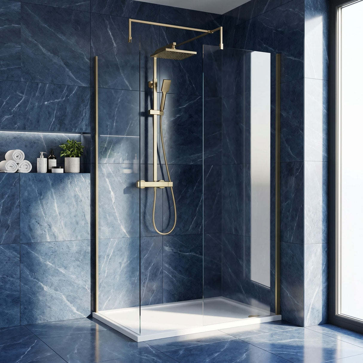 [BEZW185002BB] Contemporary Walk In Wetroom Shower Enclosure Bundle - Screens, Shower Tray and Waste, Choice of Size and Colour - Silo