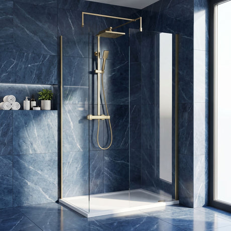 [BEZW185002BB] Contemporary Walk In Wetroom Shower Enclosure Bundle - Screens, Shower Tray and Waste, Choice of Size and Colour - Silo
