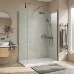[BEZW185002GM] Contemporary Walk In Wetroom Shower Enclosure Bundle - Screens, Shower Tray and Waste, Choice of Size and Colour - Silo