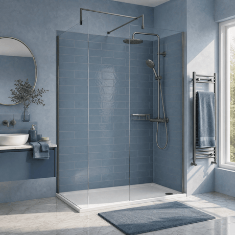 [BEZW185002GM] Contemporary Walk In Wetroom Shower Enclosure Bundle - Screens, Shower Tray and Waste, Choice of Size and Colour - Silo
