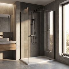 [BEZW185002MB] Contemporary Walk In Wetroom Shower Enclosure Bundle - Screens, Shower Tray and Waste, Choice of Size and Colour - Silo