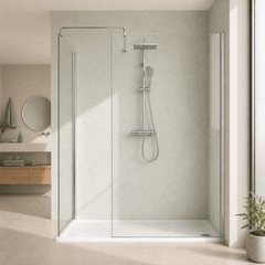 [BEZW185002] Contemporary Walk In Wetroom Shower Enclosure Bundle - Screens, Shower Tray and Waste, Choice of Size and Colour - Silo