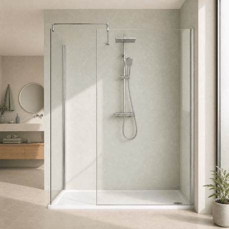 [BEZW185002] Contemporary Walk In Wetroom Shower Enclosure Bundle - Screens, Shower Tray and Waste, Choice of Size and Colour - Silo