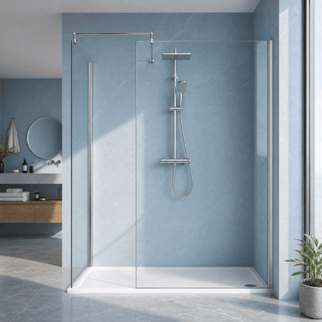 [BEZW185002] Contemporary Walk In Wetroom Shower Enclosure Bundle - Screens, Shower Tray and Waste, Choice of Size and Colour - Silo