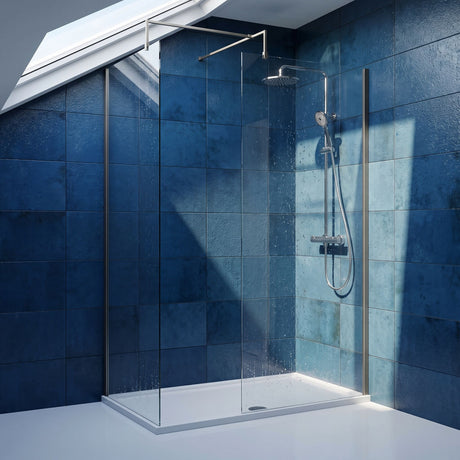 [BEZW185003GM] Contemporary Walk In Wetroom Shower Enclosure Bundle - Screens, Shower Tray and Waste, Choice of Size and Colour - Silo