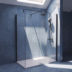 [BEZW185003MB] Contemporary Walk In Wetroom Shower Enclosure Bundle - Screens, Shower Tray and Waste, Choice of Size and Colour - Silo