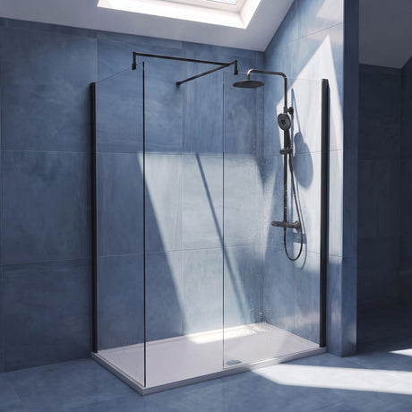 [BEZW185003MB] Contemporary Walk In Wetroom Shower Enclosure Bundle - Screens, Shower Tray and Waste, Choice of Size and Colour - Silo