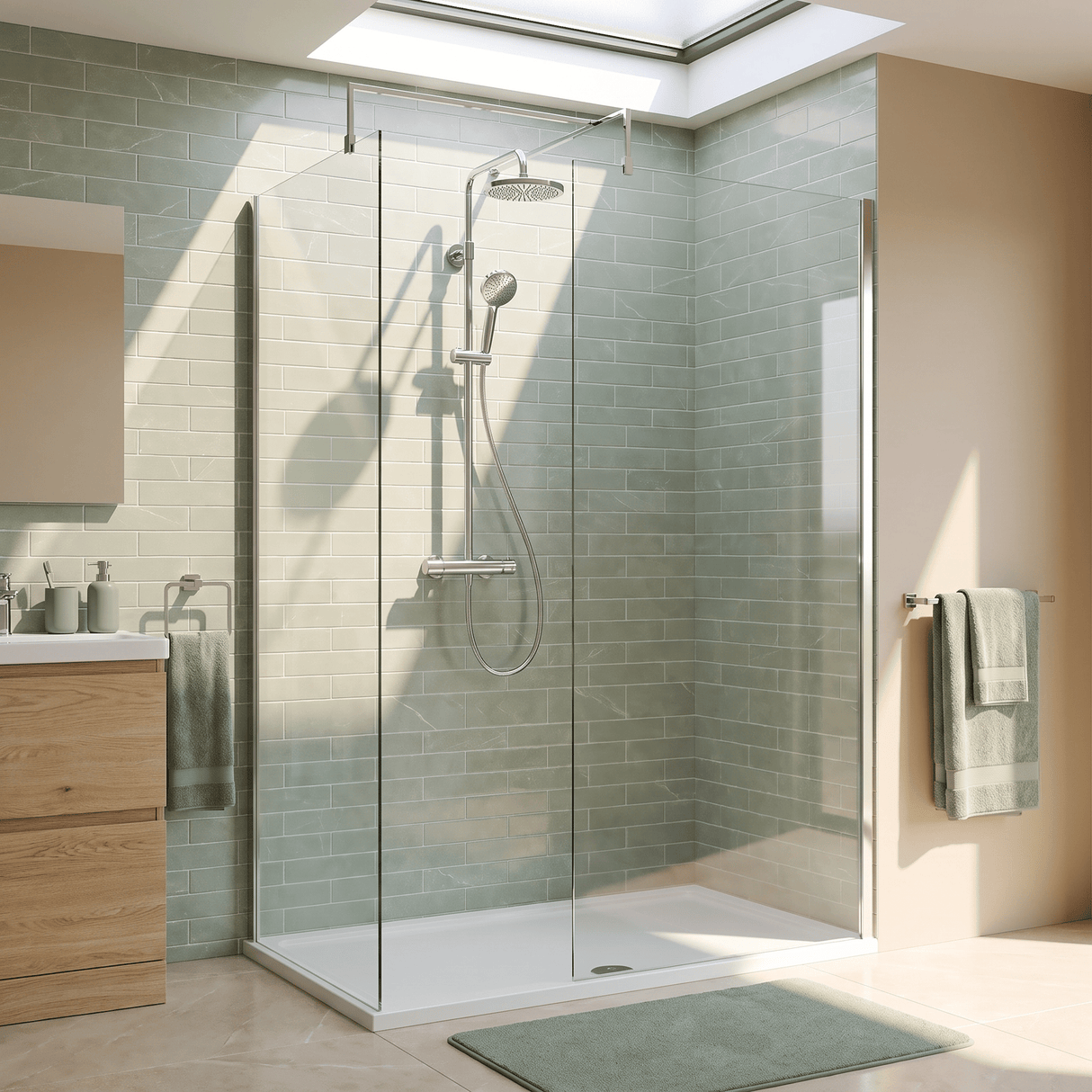 [BEZW185003] Contemporary Walk In Wetroom Shower Enclosure Bundle - Screens, Shower Tray and Waste, Choice of Size and Colour - Silo