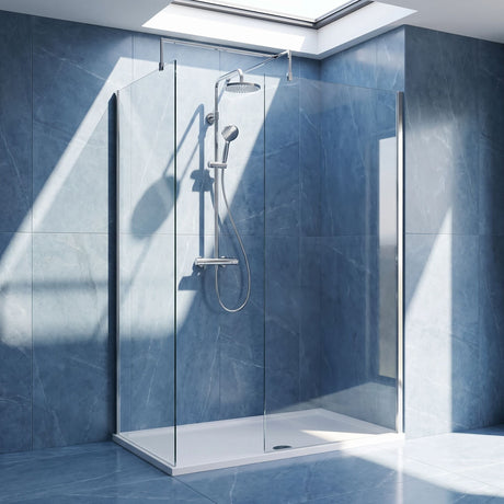 [BEZW185003] Contemporary Walk In Wetroom Shower Enclosure Bundle - Screens, Shower Tray and Waste, Choice of Size and Colour - Silo