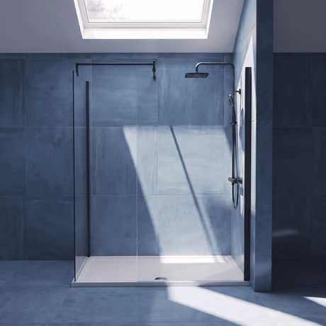 [BEZW185004MB] Contemporary Walk In Wetroom Shower Enclosure Bundle - Screens, Shower Tray and Waste, Choice of Size and Colour - Silo