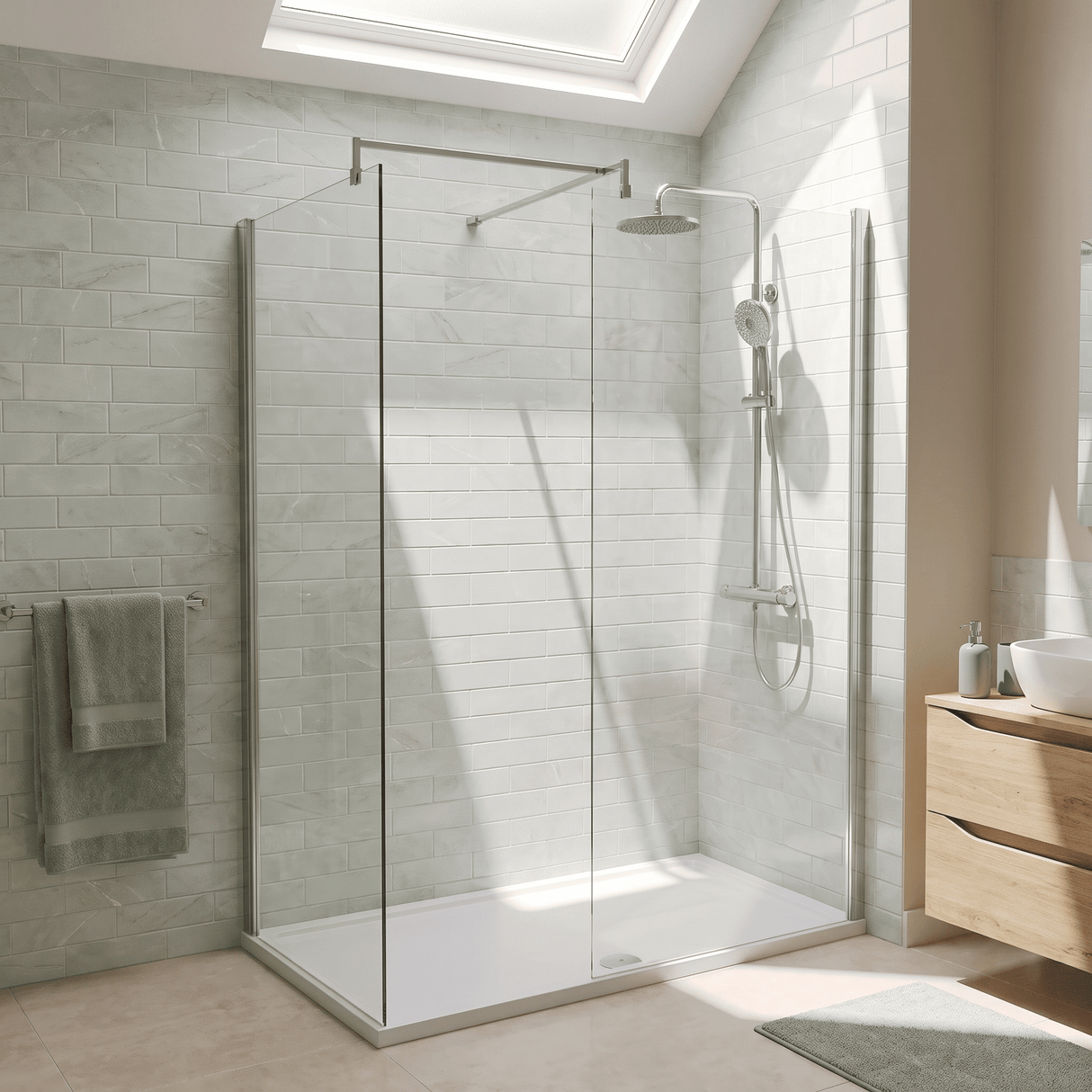 [BEZW185004] Contemporary Walk In Wetroom Shower Enclosure Bundle - Screens, Shower Tray and Waste, Choice of Size and Colour - Silo