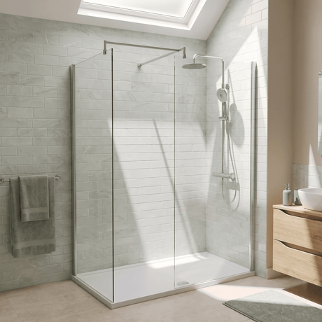 [BEZW185004] Contemporary Walk In Wetroom Shower Enclosure Bundle - Screens, Shower Tray and Waste, Choice of Size and Colour - Silo