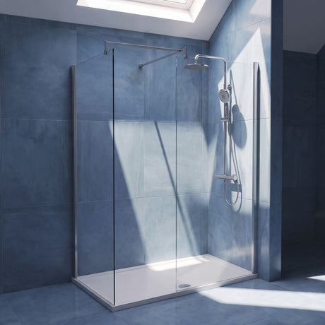[BEZW185004] Contemporary Walk In Wetroom Shower Enclosure Bundle - Screens, Shower Tray and Waste, Choice of Size and Colour - Silo