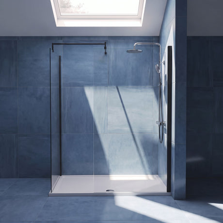 [BEZW185005MB] Contemporary Walk In Wetroom Shower Enclosure Bundle - Screens, Shower Tray and Waste, Choice of Size and Colour - Silo