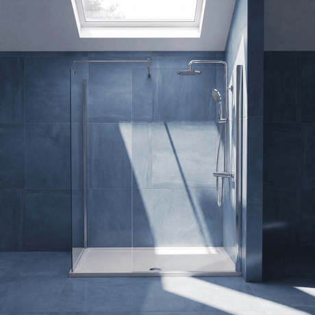 [BEZW185005] Contemporary Walk In Wetroom Shower Enclosure Bundle - Screens, Shower Tray and Waste, Choice of Size and Colour - Silo