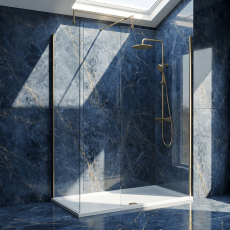 [BEZW185006BB] Contemporary Walk In Wetroom Shower Enclosure Bundle - Screens, Shower Tray and Waste, Choice of Size and Colour - Silo
