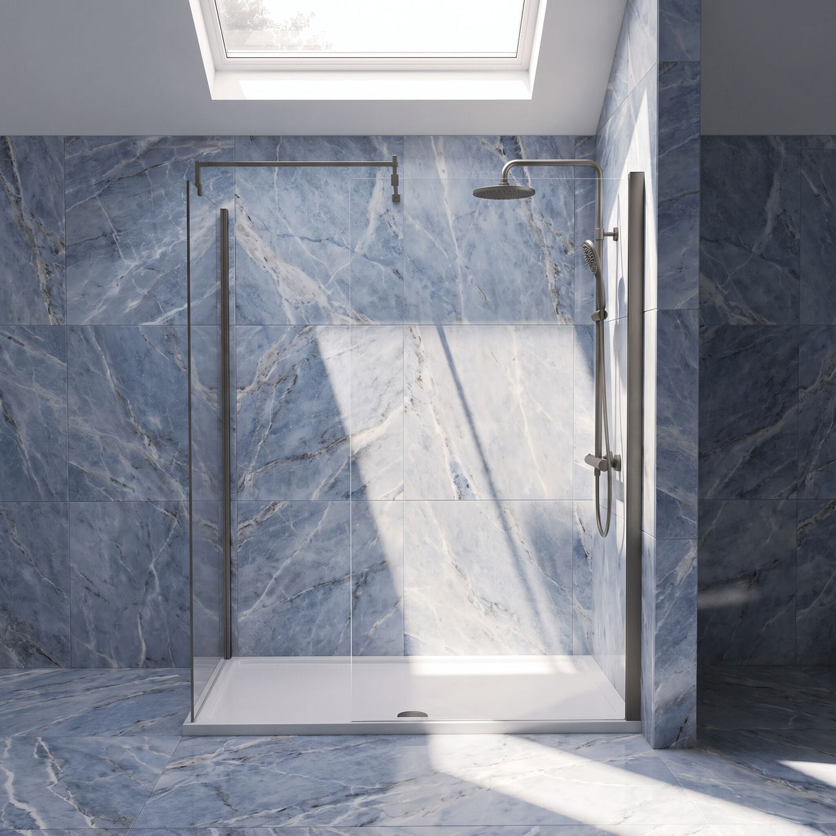 [BEZW185006GM] Contemporary Walk In Wetroom Shower Enclosure Bundle - Screens, Shower Tray and Waste, Choice of Size and Colour - Silo