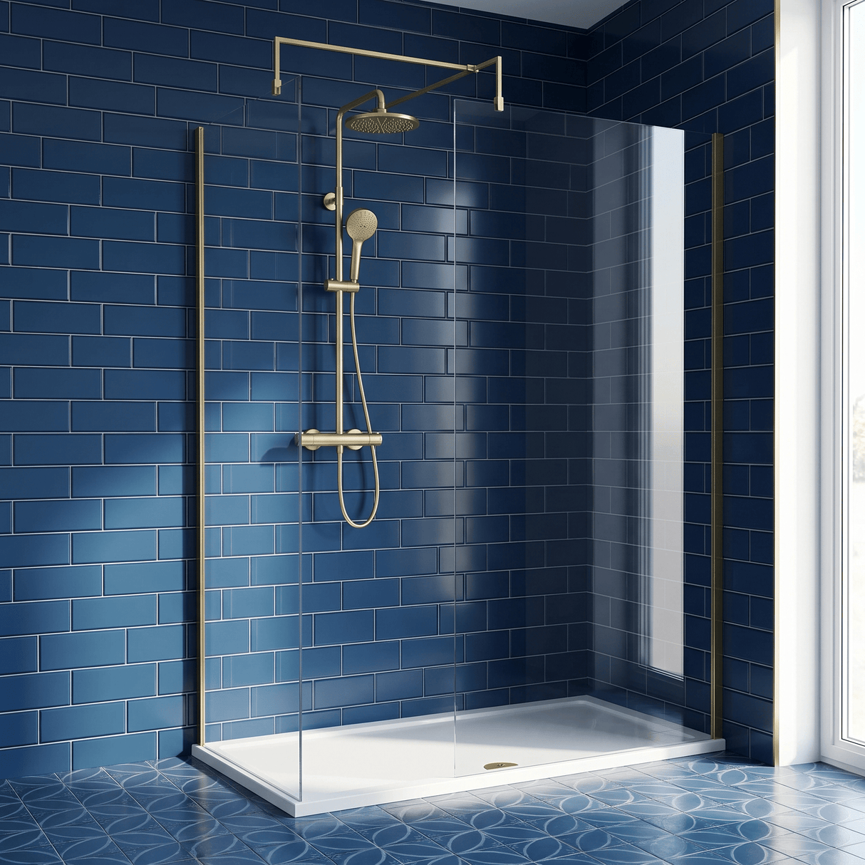 [BEZW185007BB] Contemporary Walk In Wetroom Shower Enclosure Bundle - Screens, Shower Tray and Waste, Choice of Size and Colour - Silo