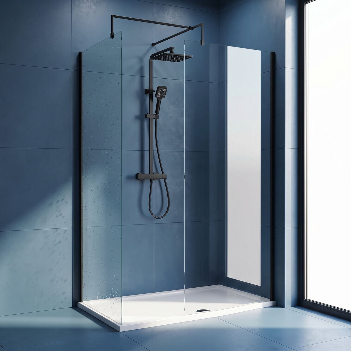[BEZW185007MB] Contemporary Walk In Wetroom Shower Enclosure Bundle - Screens, Shower Tray and Waste, Choice of Size and Colour - Silo