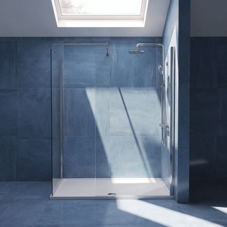 [BEZW185007] Contemporary Walk In Wetroom Shower Enclosure Bundle - Screens, Shower Tray and Waste, Choice of Size and Colour - Silo