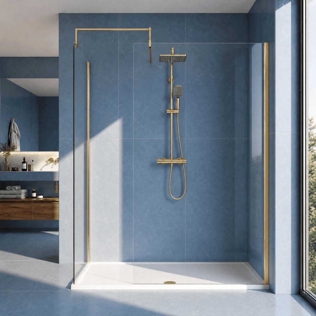 [BEZW185008BB] Contemporary Walk In Wetroom Shower Enclosure Bundle - Screens, Shower Tray and Waste, Choice of Size and Colour - Silo