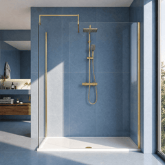 [BEZW185008BB] Contemporary Walk In Wetroom Shower Enclosure Bundle - Screens, Shower Tray and Waste, Choice of Size and Colour - Silo