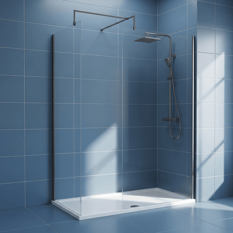 [BEZW185008GM] Contemporary Walk In Wetroom Shower Enclosure Bundle - Screens, Shower Tray and Waste, Choice of Size and Colour - Silo