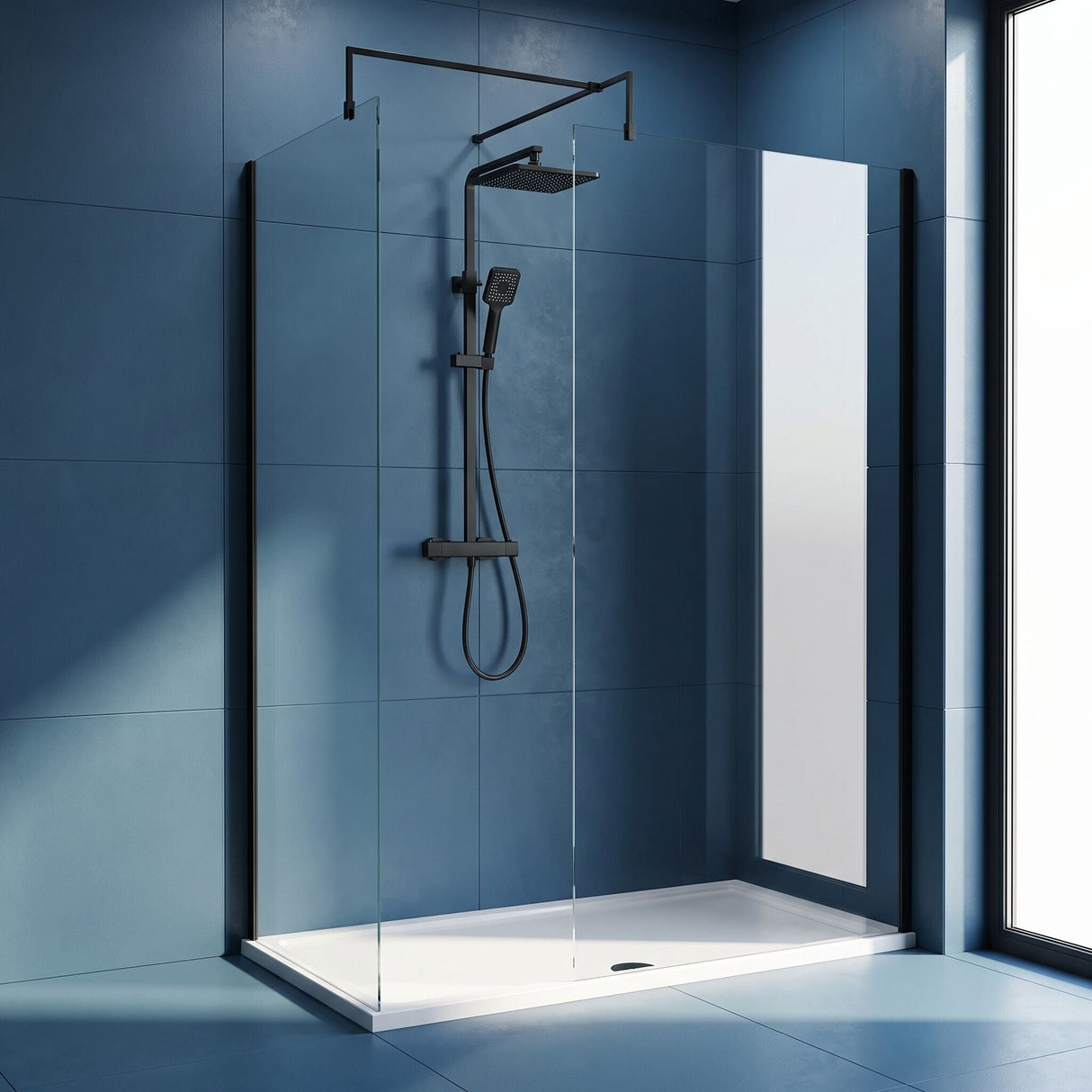 [BEZW185008MB] Contemporary Walk In Wetroom Shower Enclosure Bundle - Screens, Shower Tray and Waste, Choice of Size and Colour - Silo