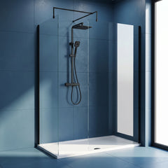 [BEZW185008MB] Contemporary Walk In Wetroom Shower Enclosure Bundle - Screens, Shower Tray and Waste, Choice of Size and Colour - Silo