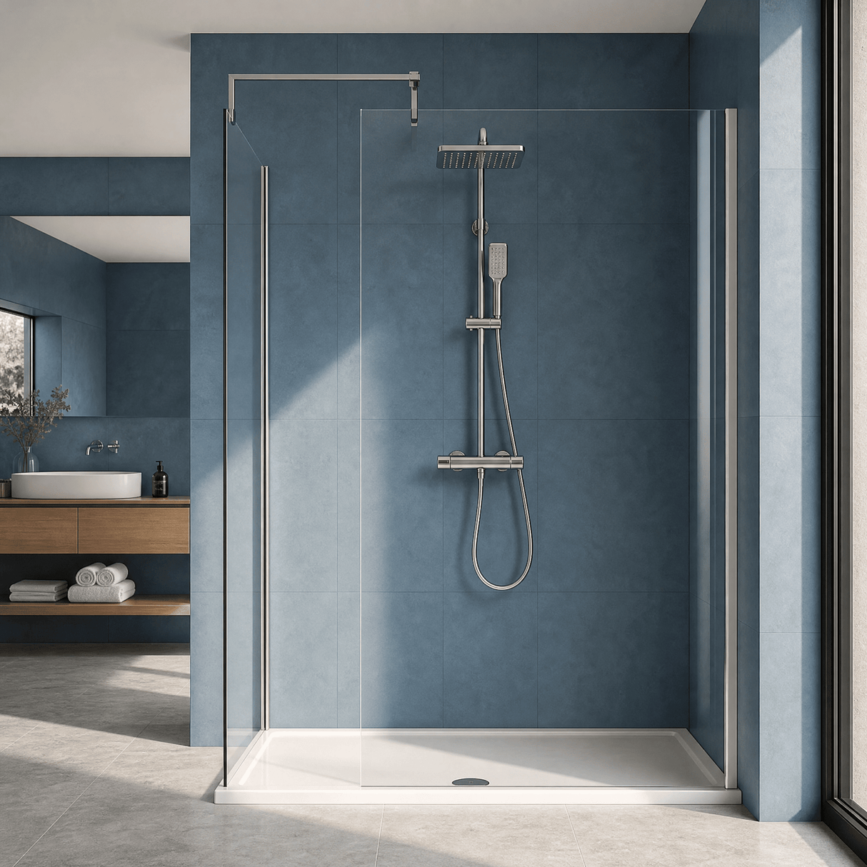 [BEZW185008] Contemporary Walk In Wetroom Shower Enclosure Bundle - Screens, Shower Tray and Waste, Choice of Size and Colour - Silo