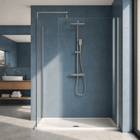 [BEZW185008] Contemporary Walk In Wetroom Shower Enclosure Bundle - Screens, Shower Tray and Waste, Choice of Size and Colour - Silo