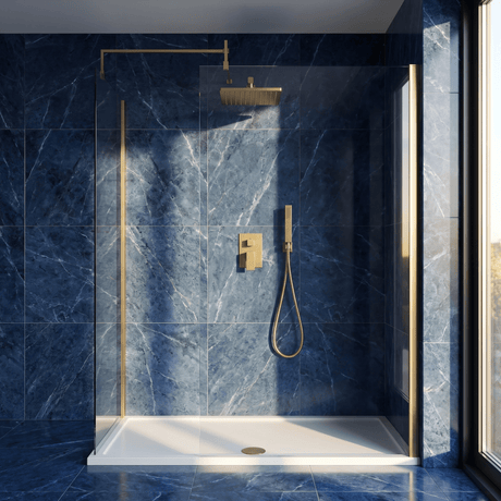 [BEZW185009BB] Contemporary Walk In Wetroom Shower Enclosure Bundle - Screens, Shower Tray and Waste, Choice of Size and Colour - Silo