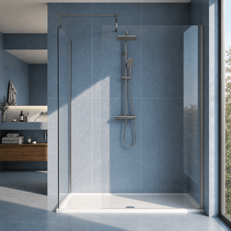 [BEZW185009GM] Contemporary Walk In Wetroom Shower Enclosure Bundle - Screens, Shower Tray and Waste, Choice of Size and Colour - Silo