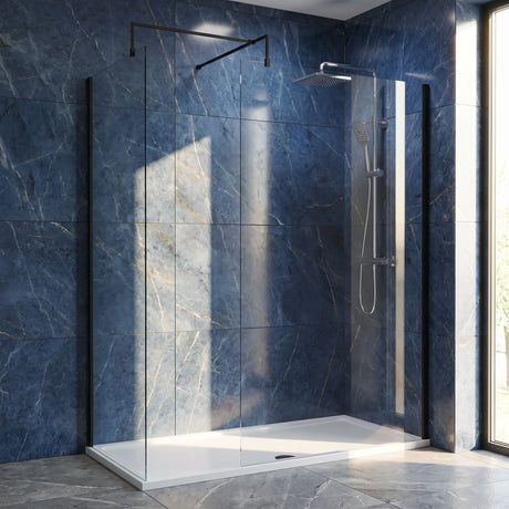 [BEZW185009MB] Contemporary Walk In Wetroom Shower Enclosure Bundle - Screens, Shower Tray and Waste, Choice of Size and Colour - Silo