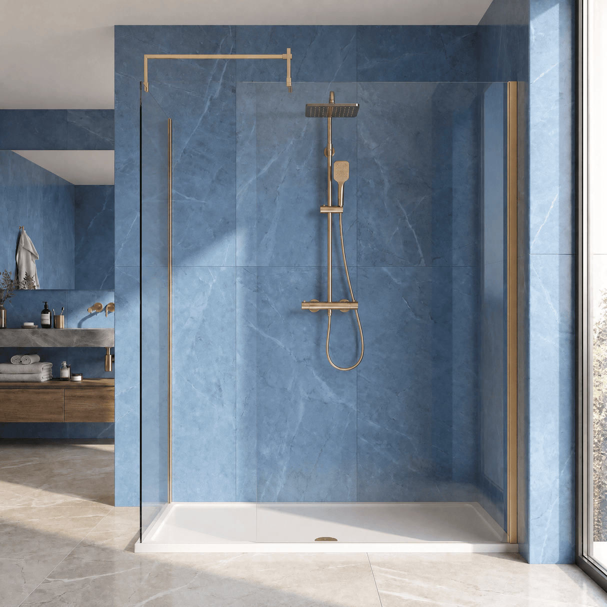 [BEZW185010BB] Contemporary Walk In Wetroom Shower Enclosure Bundle - Screens, Shower Tray and Waste, Choice of Size and Colour - Silo