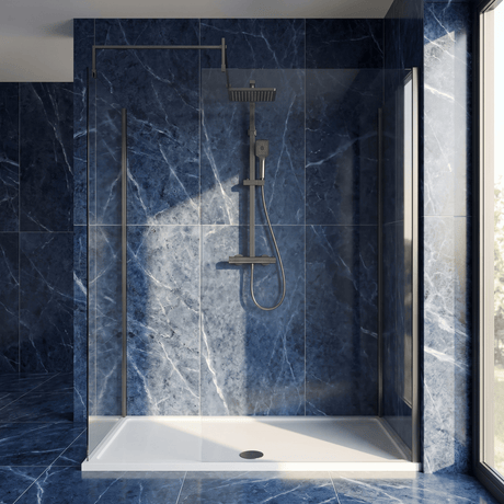 [BEZW185010GM] Contemporary Walk In Wetroom Shower Enclosure Bundle - Screens, Shower Tray and Waste, Choice of Size and Colour - Silo