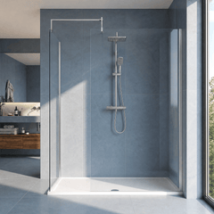 [BEZW185010] Contemporary Walk In Wetroom Shower Enclosure Bundle - Screens, Shower Tray and Waste, Choice of Size and Colour - Silo