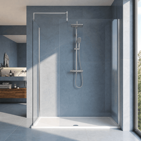 [BEZW185010] Contemporary Walk In Wetroom Shower Enclosure Bundle - Screens, Shower Tray and Waste, Choice of Size and Colour - Silo