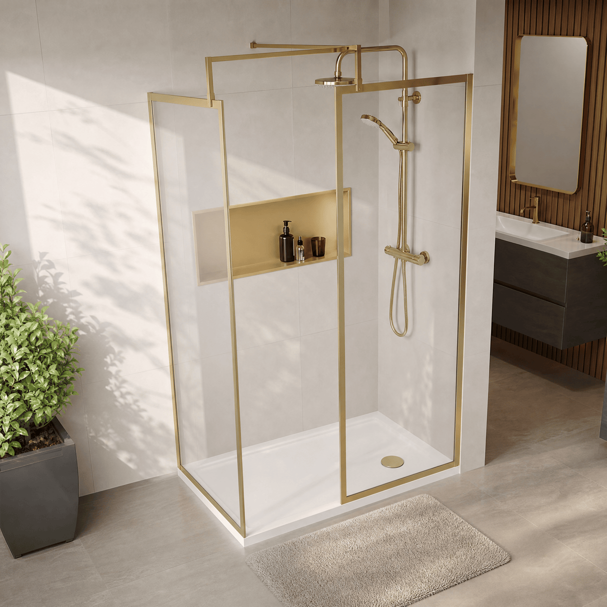 [BEZW185012BB] Contemporary Full Outer Frame Walk In Wetroom Shower Enclosure Bundle - Screens, Shower Tray and Waste, Choice of Size and Colour