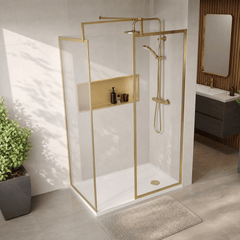 [BEZW185012BB] Contemporary Full Outer Frame Walk In Wetroom Shower Enclosure Bundle - Screens, Shower Tray and Waste, Choice of Size and Colour