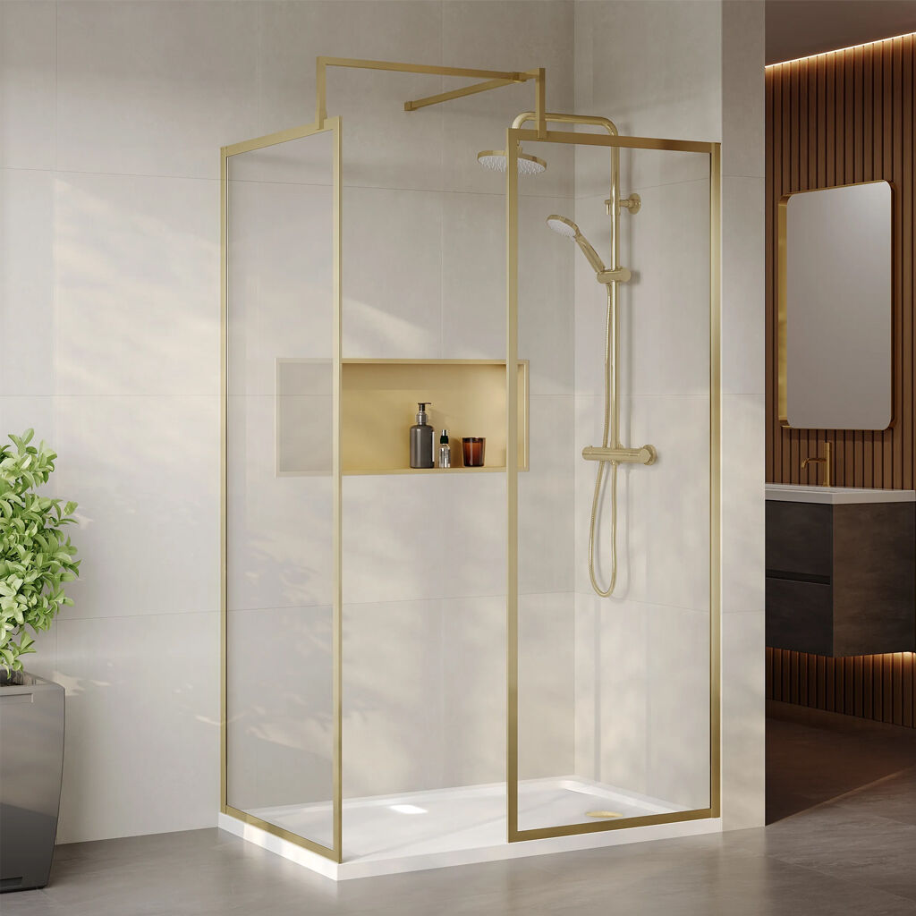 [BEZW185012BB] Contemporary Full Outer Frame Walk In Wetroom Shower Enclosure Bundle - Screens, Shower Tray and Waste, Choice of Size and Colour